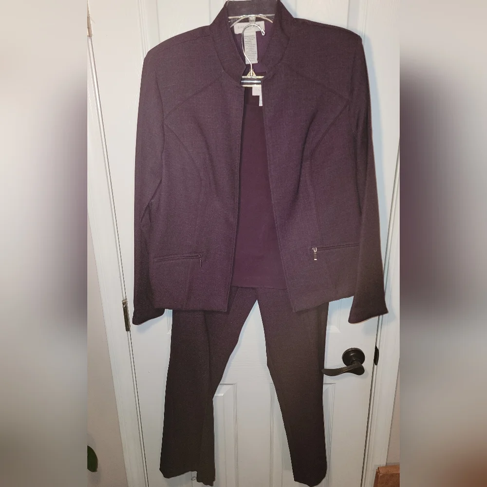 Ladies Size 14 3 Piece Plum Colored Pant Suit - Picture 1 of 9